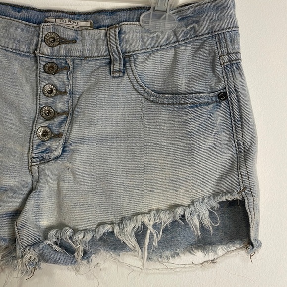 Free People Distressed Shorts 26 Button Fly Mid Rise Hope Frayed Light Blue - Picture 4 of 16